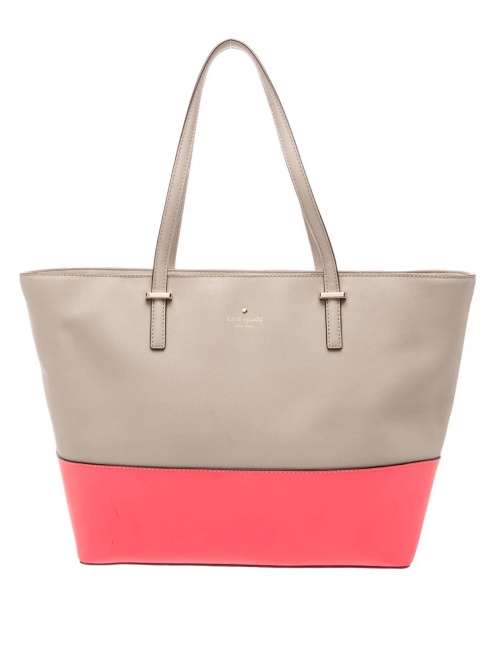 kate spade Beige and Coral Colorblock Leather Tote